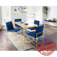 Lumisource DC-HBFUJI AUVBU2 High Back Fuji Contemporary Dining Chair in Gold and Blue Velvet - Set of 2